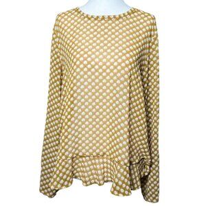 NEW ANN TAYLOR LOFT Size M Golden Brown Polka Dot Ruffle Hem Sleveeless Blouse